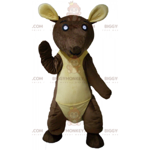 Disfraz de mascota canguro marrón y amarillo gigante
