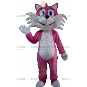 Traje de mascote BIGGYMONKEY™ de raposa rosa e branca fofa e