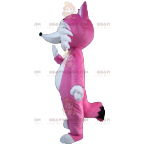 Traje de mascote BIGGYMONKEY™ de raposa rosa e branca fofa e