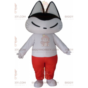 Costume da mascotte gatto bianco e nero BIGGYMONKEY™ in abito