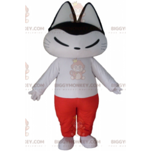 Costume de mascotte BIGGYMONKEY™ de chat noir et blanc en tenue