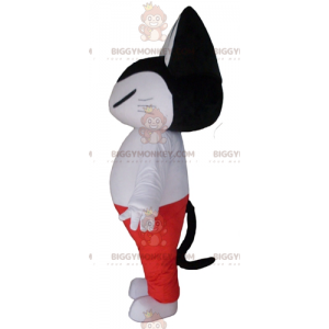 Costume de mascotte BIGGYMONKEY™ de chat noir et blanc en tenue