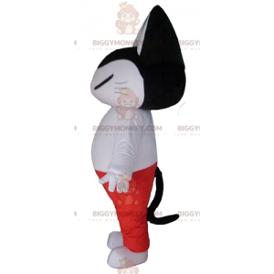 Svartvit katt BIGGYMONKEY™ maskotdräkt i vit och röd outfit -