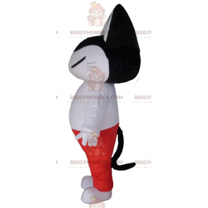 Mustavalkoinen kissan BIGGYMONKEY™ maskottiasu valkoisessa ja