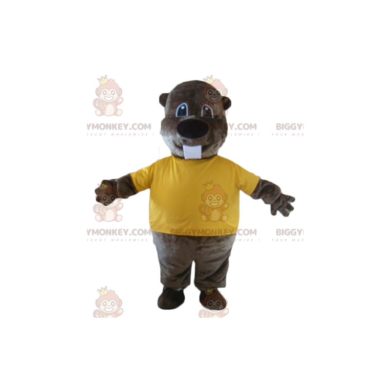 Costume mascotte BIGGYMONKEY™ castoro marrone con t-shirt