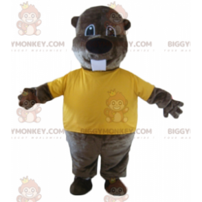 Costume mascotte BIGGYMONKEY™ castoro marrone con t-shirt