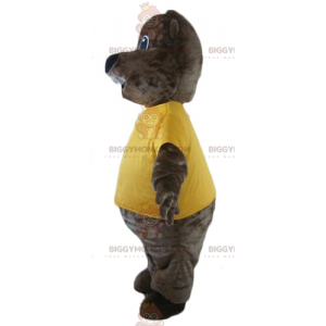 Brun bæver BIGGYMONKEY™ maskotkostume med gul T-shirt -