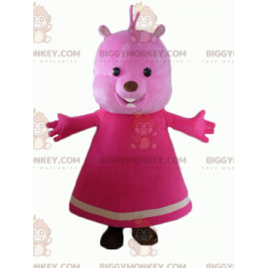Costume de mascotte BIGGYMONKEY™ de nounours rose avec une robe