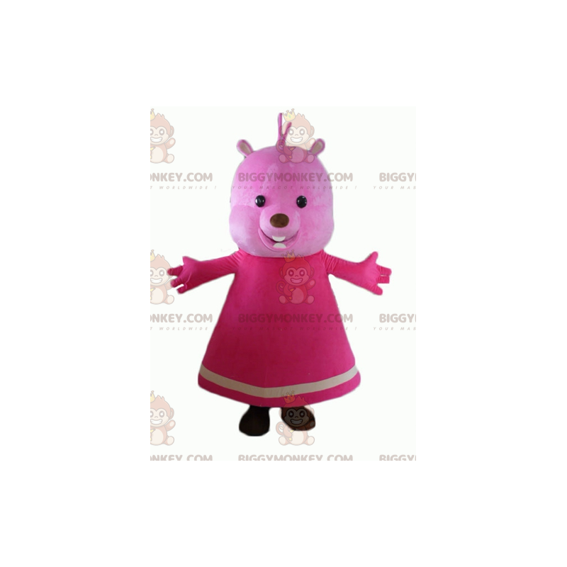 Pink Teddy BIGGYMONKEY™ Mascot Costume with Dress -