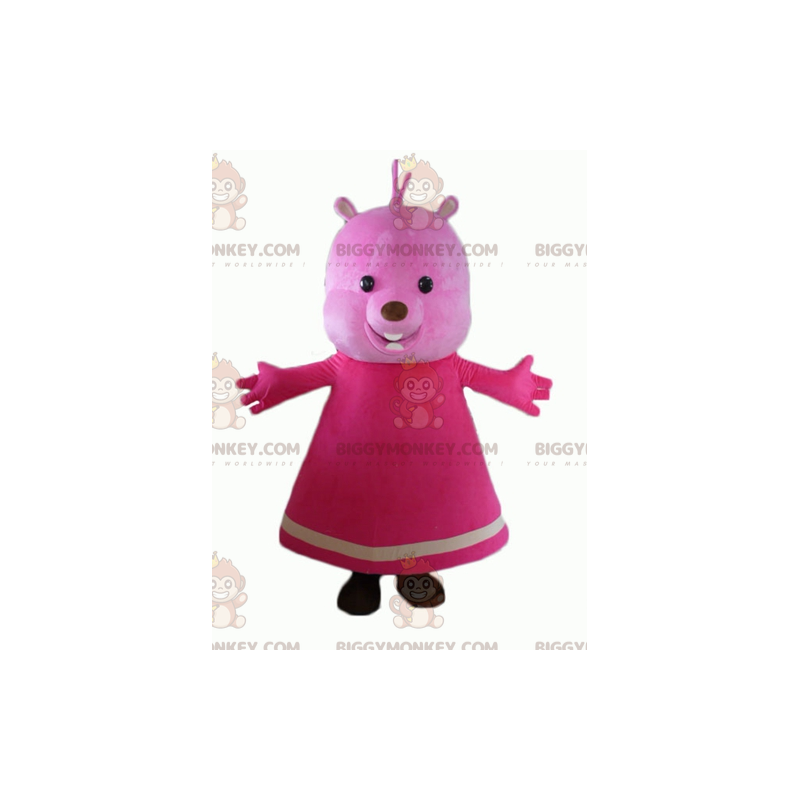 Pink Teddy BIGGYMONKEY™ maskotkostume med kjole -