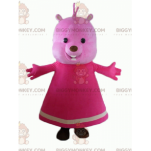 Pink Teddy BIGGYMONKEY™ maskotkostume med kjole -