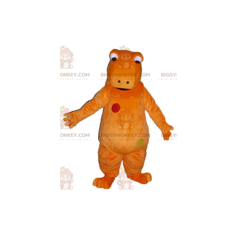 Fato de mascote de dinossauro laranja de desenho animado