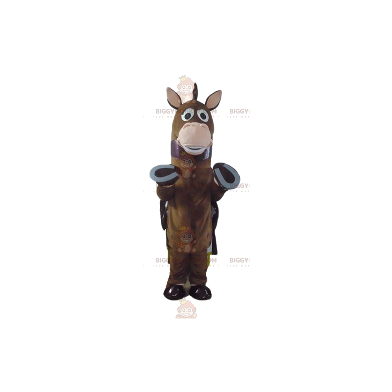 Ruskea Colt Horse BIGGYMONKEY™ maskottiasu viittalla -
