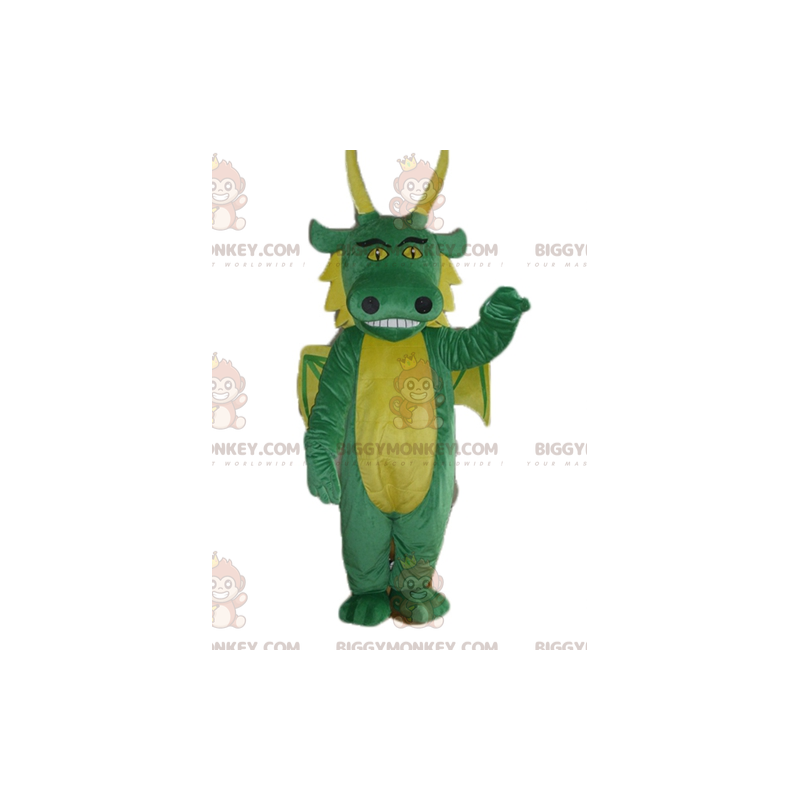 Costume de mascotte BIGGYMONKEY™ de dragon vert et jaune géant