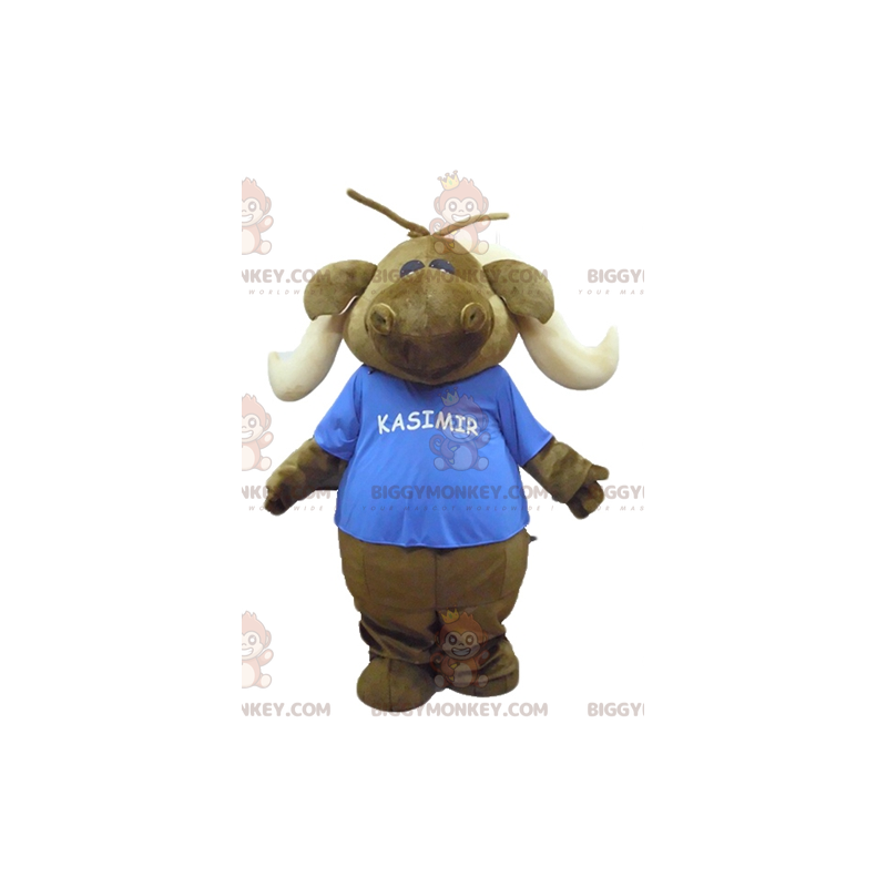 Brun Caribou Moose BIGGYMONKEY™ maskotkostume med blå T-shirt -