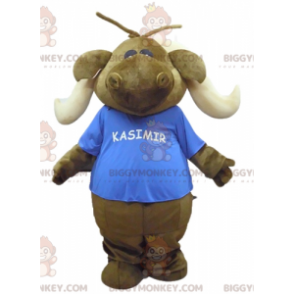 Brun Caribou Moose BIGGYMONKEY™ maskotkostume med blå T-shirt -