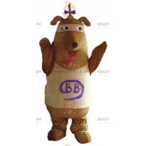 Brun og solbrun hund BIGGYMONKEY™ maskotkostume med sløjfe på