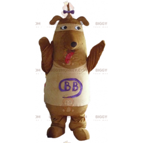 Traje de mascote marrom e bronzeado BIGGYMONKEY™ com laço na