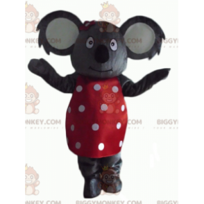 BIGGYMONKEY™ Maskottchenkostüm aus grauem Koala mit rotem Kleid