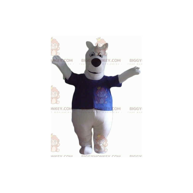 Hvid hund BIGGYMONKEY™ maskotkostume med sød buttet blå T-shirt