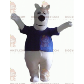 Vit hund BIGGYMONKEY™ maskotdräkt med söt fyllig blå T-shirt -