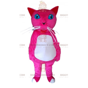 Costume mascotte BIGGYMONKEY™ gatto rosa e bianco occhi blu -