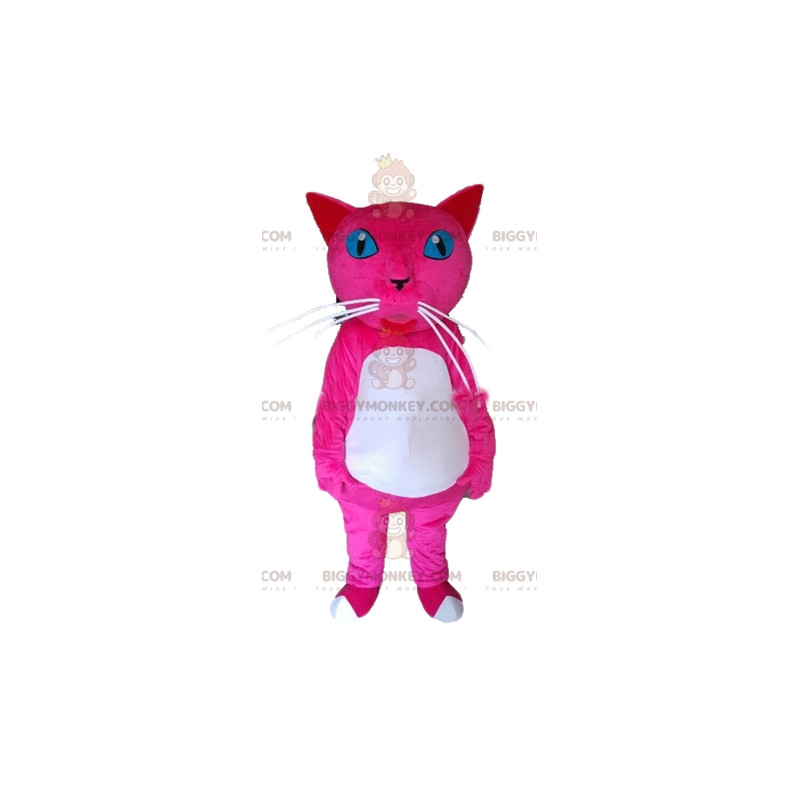 Costume de mascotte BIGGYMONKEY™ de chat rose et blanc aux yeux