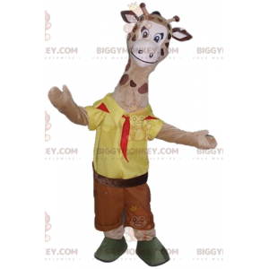 BIGGYMONKEY™ maskotdräkt av brun giraff i gul och röd