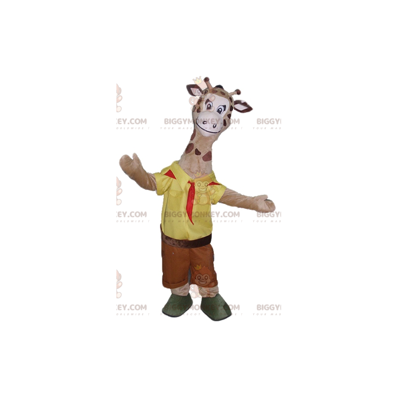 BIGGYMONKEY™ Mascot Costume of Brown Giraffe in Yellow and Red