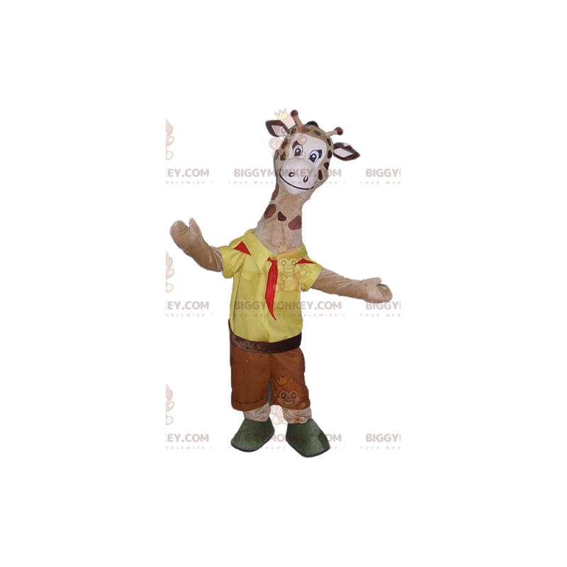 Costume de mascotte BIGGYMONKEY™ de girafe marron en tenue de