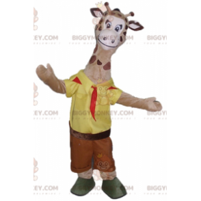 BIGGYMONKEY™ Mascot Costume of Brown Giraffe in Yellow and Red