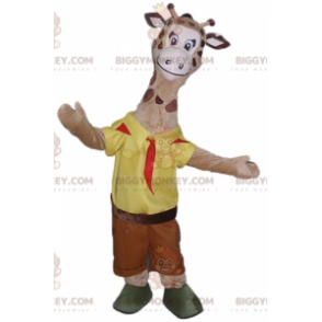 Traje de mascote BIGGYMONKEY™ de girafa marrom em traje de