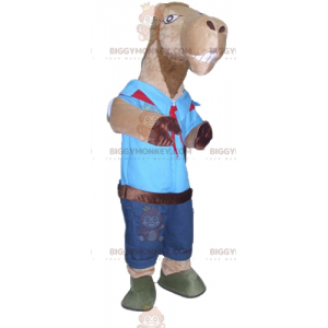 Ruskea kamelin BIGGYMONKEY™ maskottiasu Boy Scout -asussa -