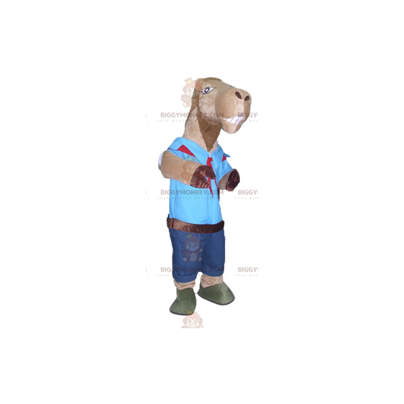 Brown Camel BIGGYMONKEY™ Mascot Costume In Boy Scout Outfit –