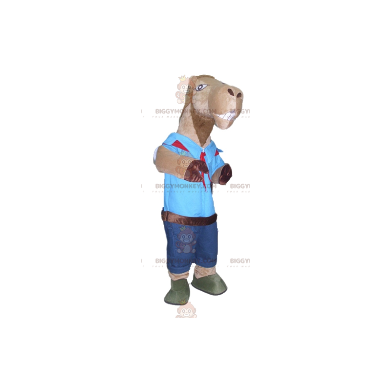 Bruin kameel BIGGYMONKEY™ mascottekostuum in padvindersoutfit -