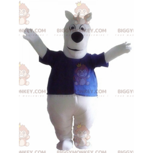 Disfraz de mascota Big White Dog BIGGYMONKEY™ con camiseta azul