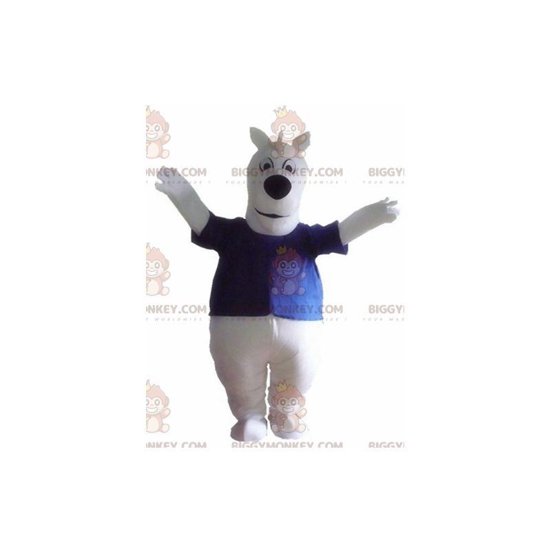 Grote witte hond BIGGYMONKEY™ mascottekostuum met blauw T-shirt