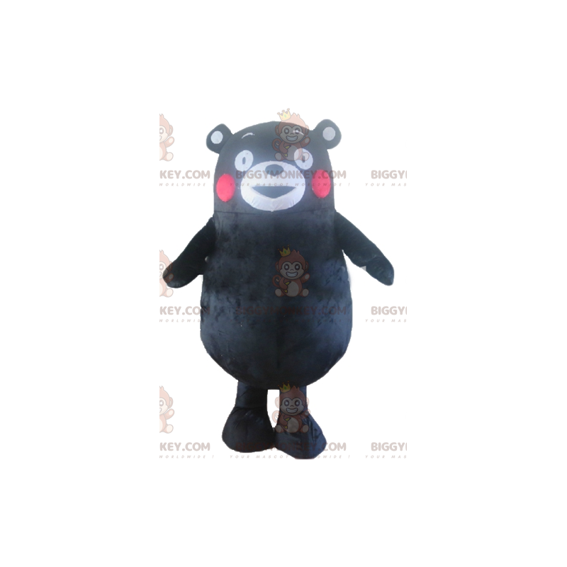 Traje de mascote de grande urso preto com bochechas vermelhas