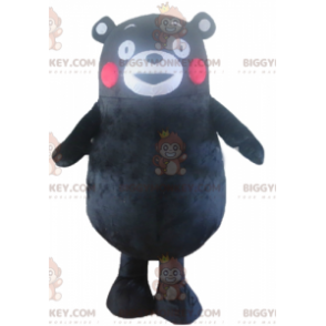 Traje de mascote de grande urso preto com bochechas vermelhas