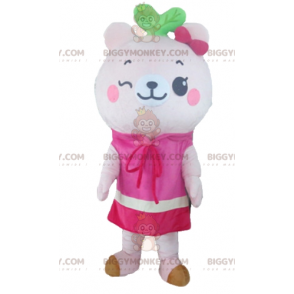 Pink Teddy BIGGYMONKEY™ maskotkostume med kjole -