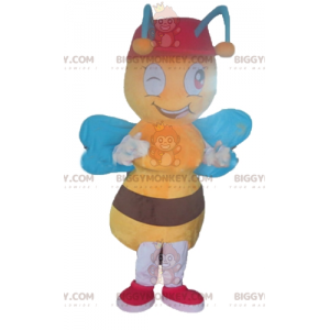BIGGYMONKEY™ Μασκότ Κοστούμι Κίτρινη και Καφέ Μέλισσα με Μπλε