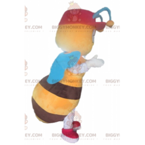 Kostým maskota BIGGYMONKEY™ Žlutá a hnědá včela s modrými