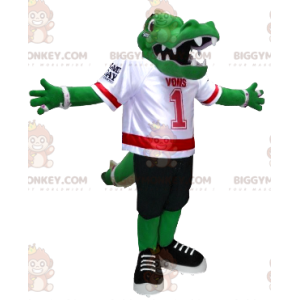 Disfraz de mascota BIGGYMONKEY™ de cocodrilo verde con atuendo