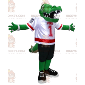 Costume da mascotte BIGGYMONKEY™ coccodrillo verde in completo