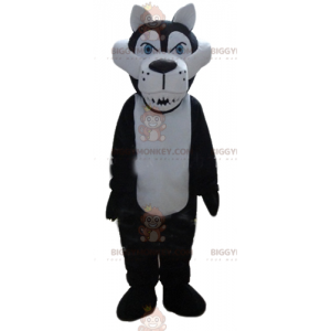 Fel uitziende witte en zwarte wolf BIGGYMONKEY™ mascottekostuum