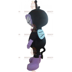 Traje de mascote BIGGYMONKEY™ Gato Preto e Roxo Alien Fly –