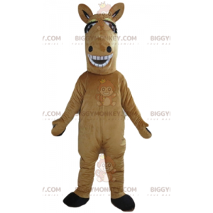 Jätte leende brun och vit häst BIGGYMONKEY™ maskotdräkt -