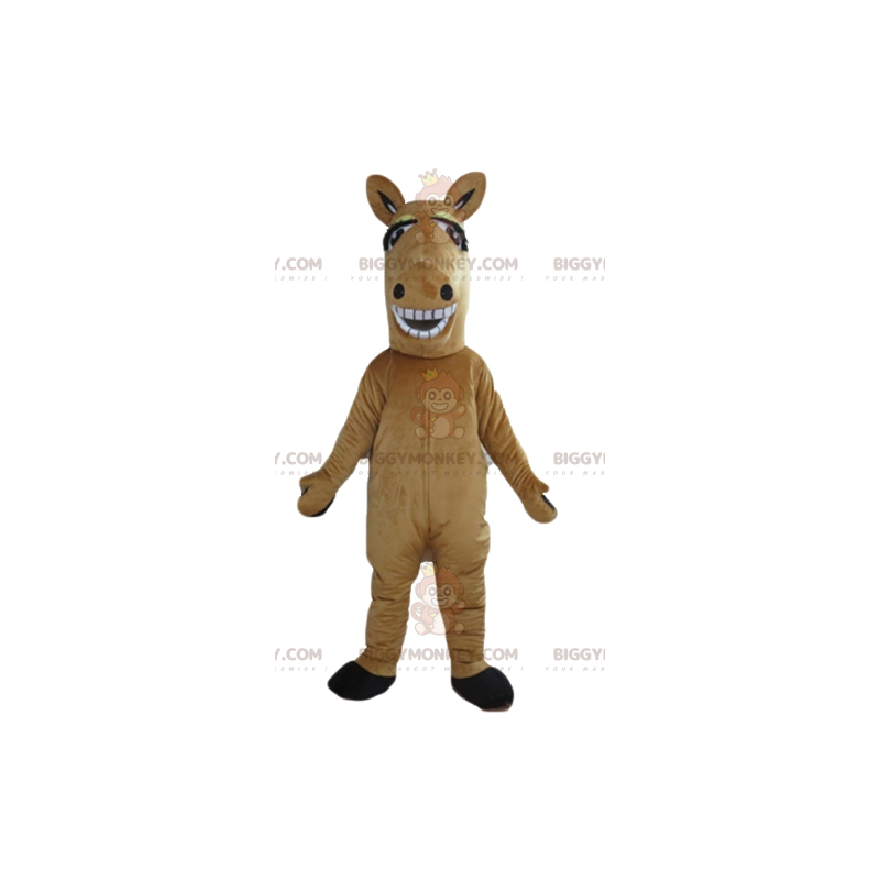 Jätte leende brun och vit häst BIGGYMONKEY™ maskotdräkt -