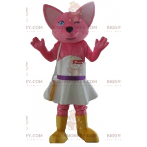 Traje de mascote Fox Pink Cat BIGGYMONKEY™ com vestido branco –