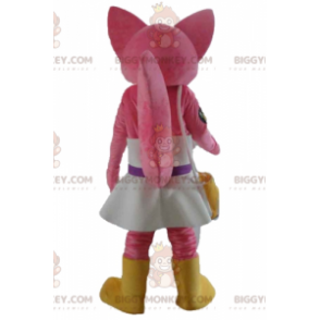 Fox Pink Cat BIGGYMONKEY™ mascottekostuum met witte jurk -
